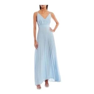Kenedik Slate Blue Pleated Spaghetti Strap Waist Tie Women's Midi Dress Size M
